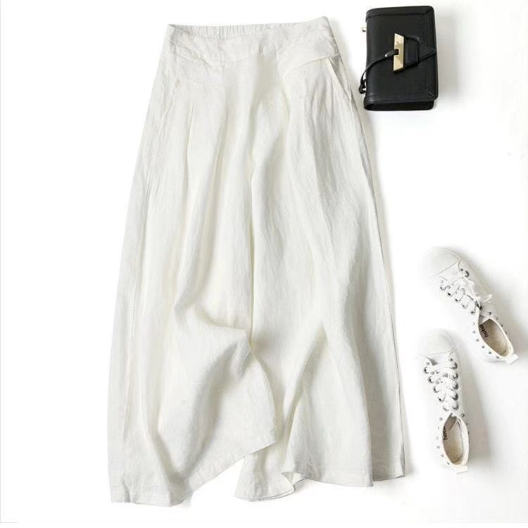 Casual High-Waist Pleated Linen Wide-Leg Pants
