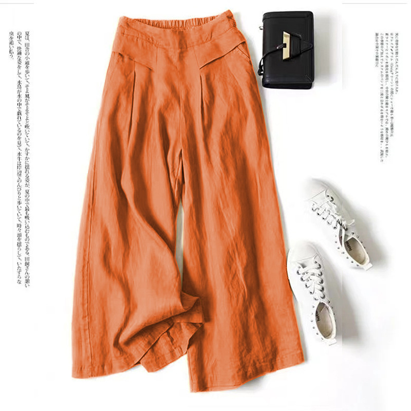 Casual High-Waist Pleated Linen Wide-Leg Pants