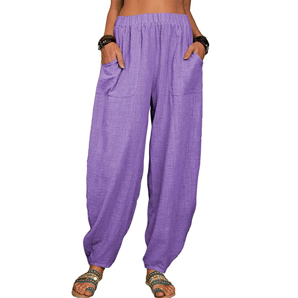 Boho Pants Solid Balloon-Leg Trousers