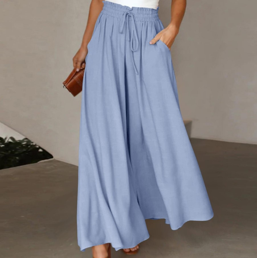 Casual High-Waist Drawstring Flowy Palazzo Pants