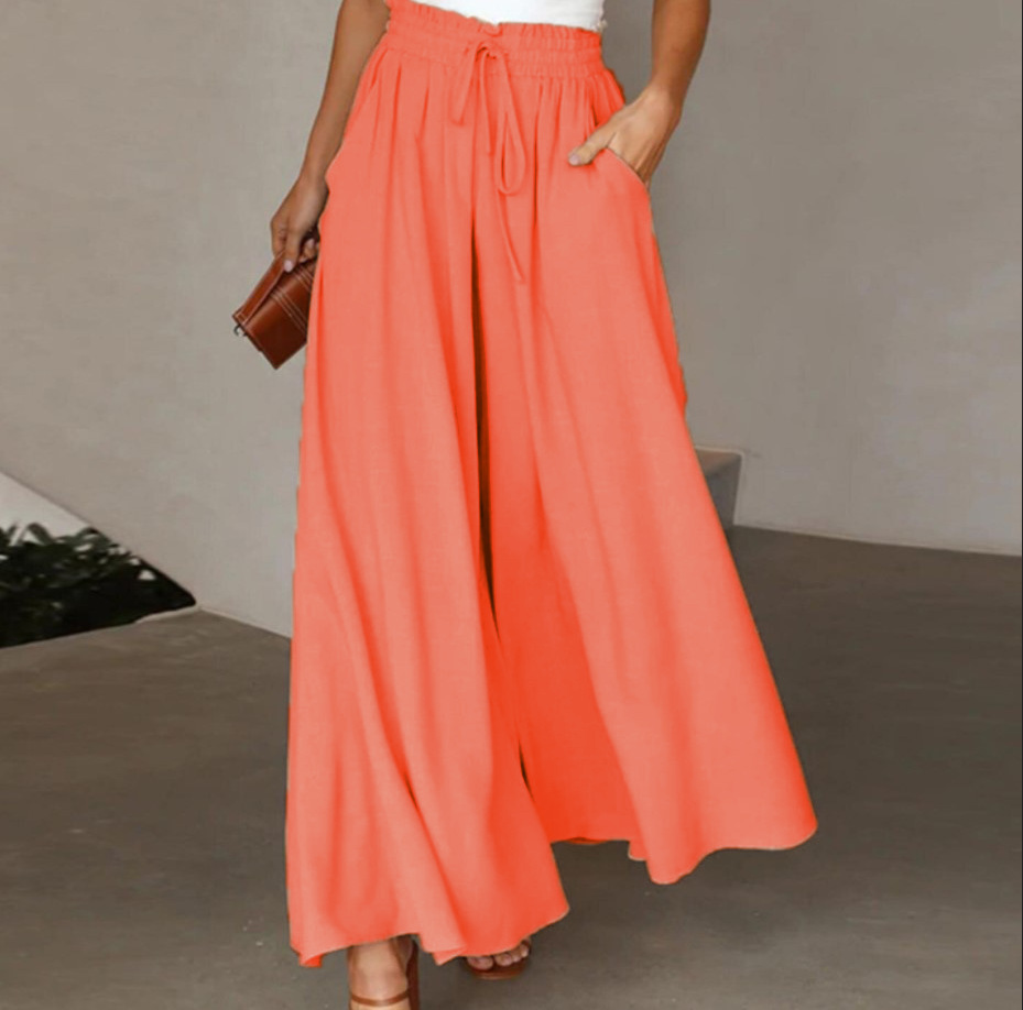 Casual High-Waist Drawstring Flowy Palazzo Pants