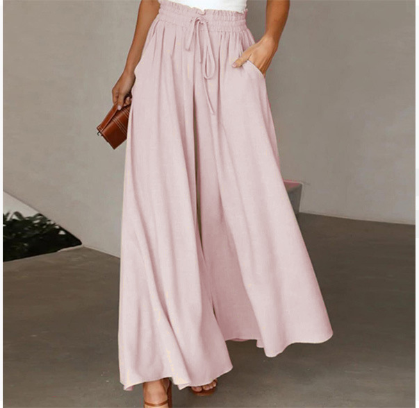Casual High-Waist Drawstring Flowy Palazzo Pants