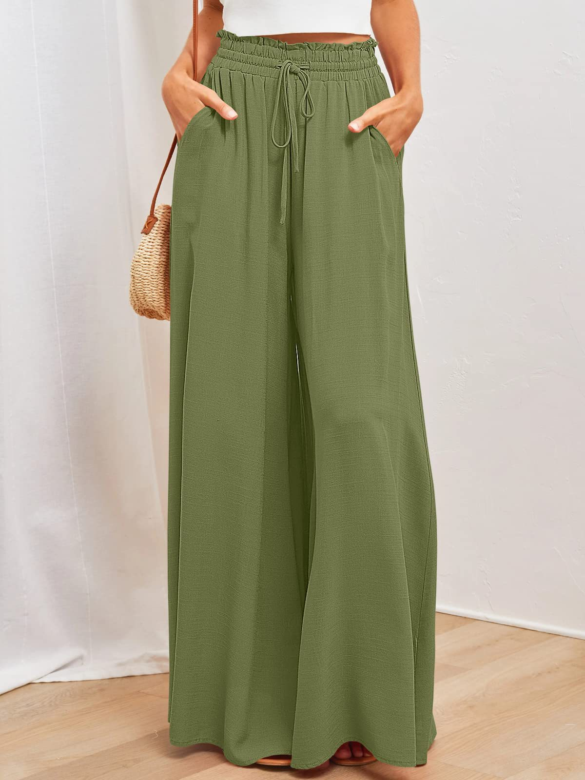 Boho Floral Print High-Waist Wide-Leg Pants