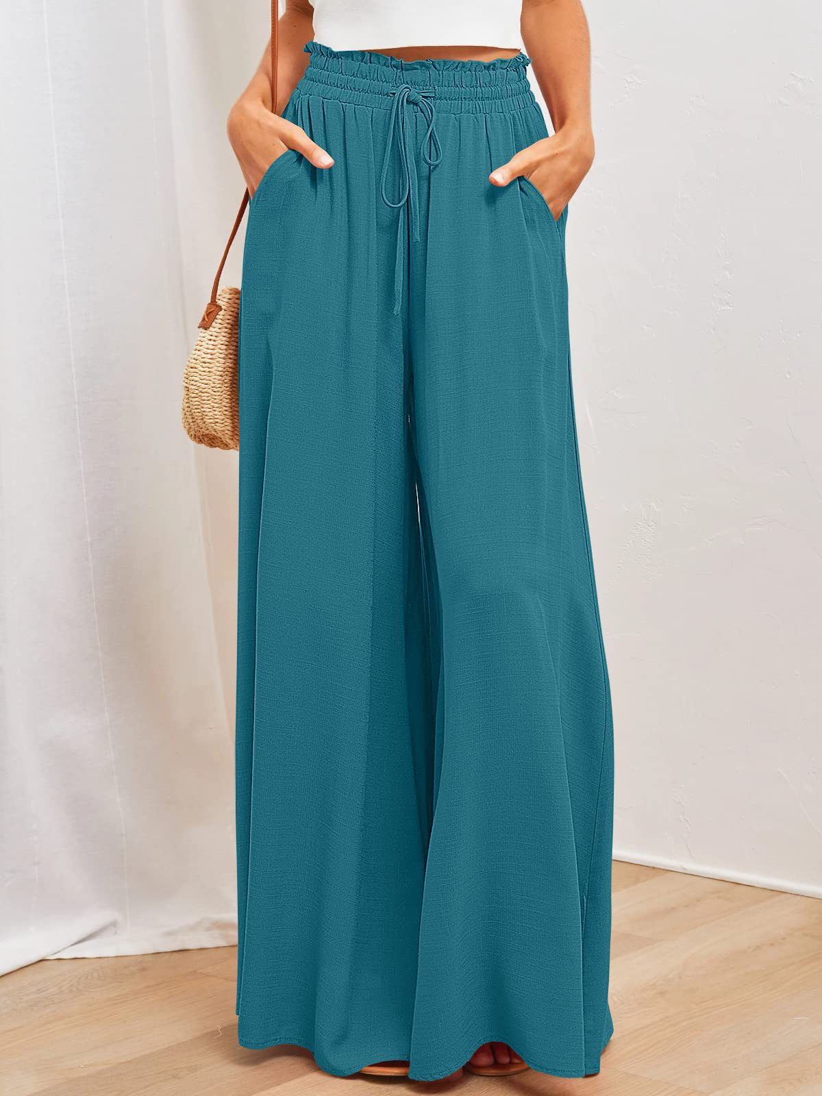 Boho Floral Print High-Waist Wide-Leg Pants