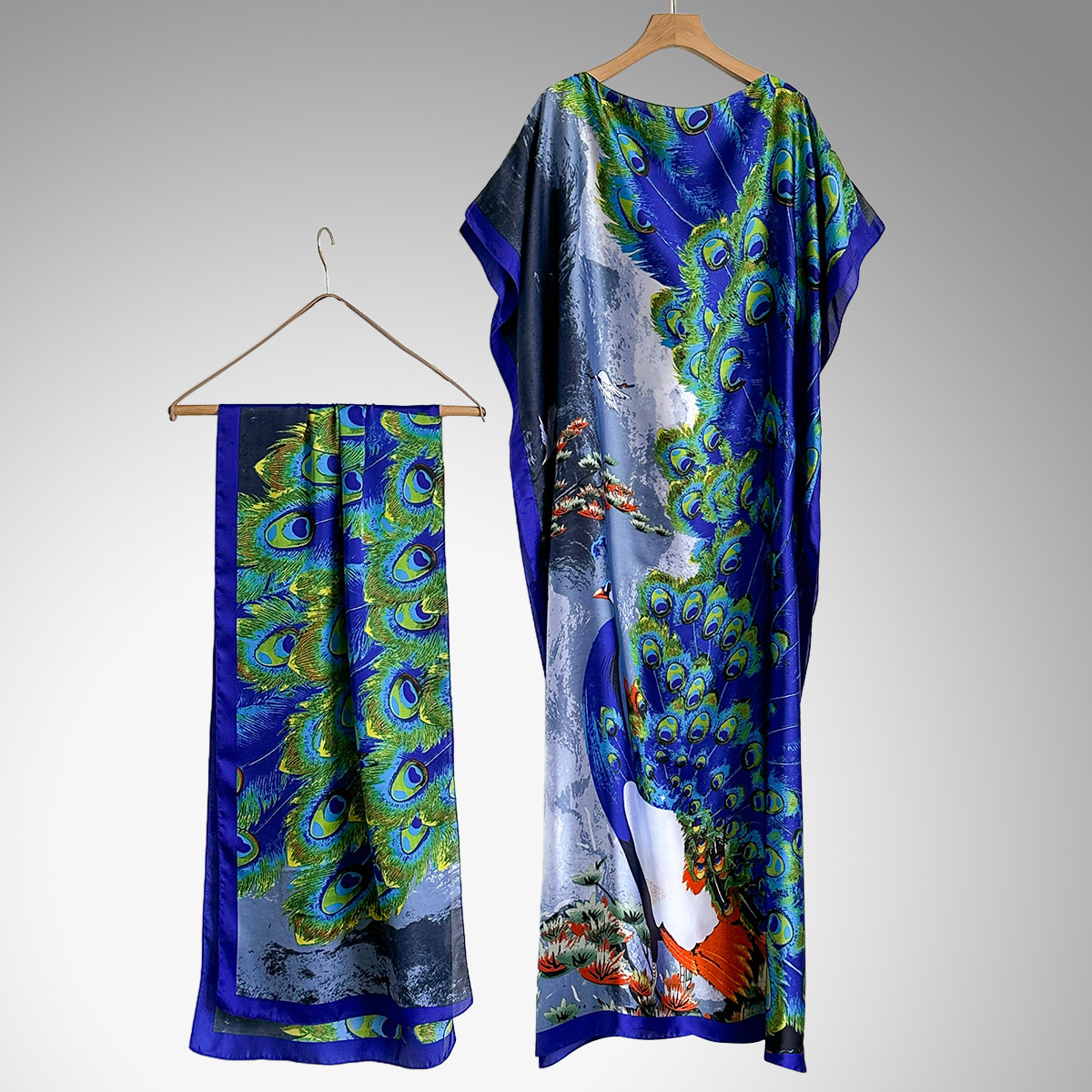 Elegant Floral Print Silk Kaftan Dress