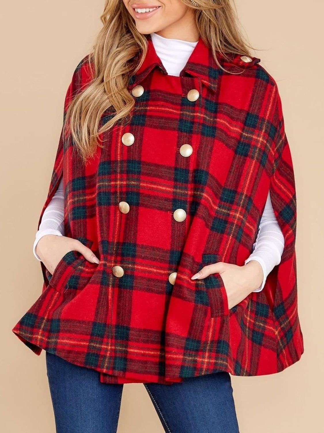 Clara™ | Plaid double-breasted cape coat