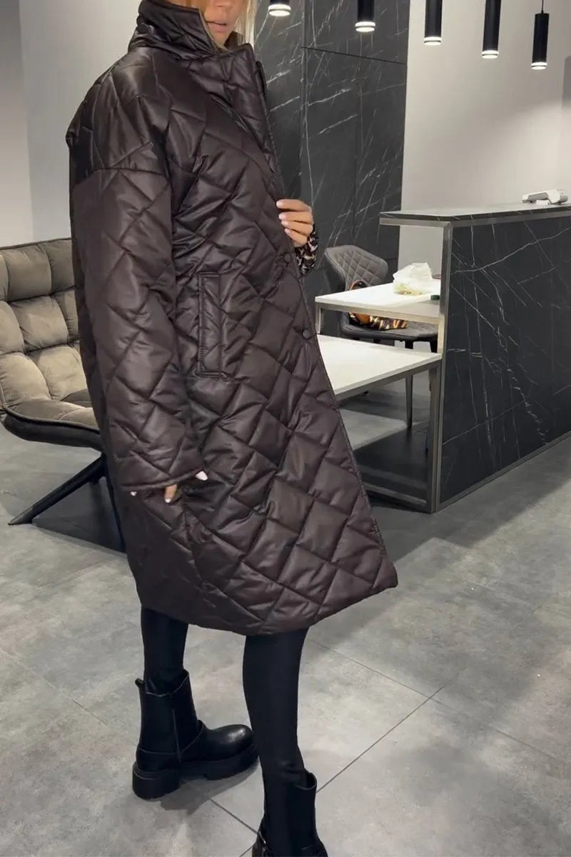 Delphine™ | Diamond-Quilted Notched-Collar Longline Coat