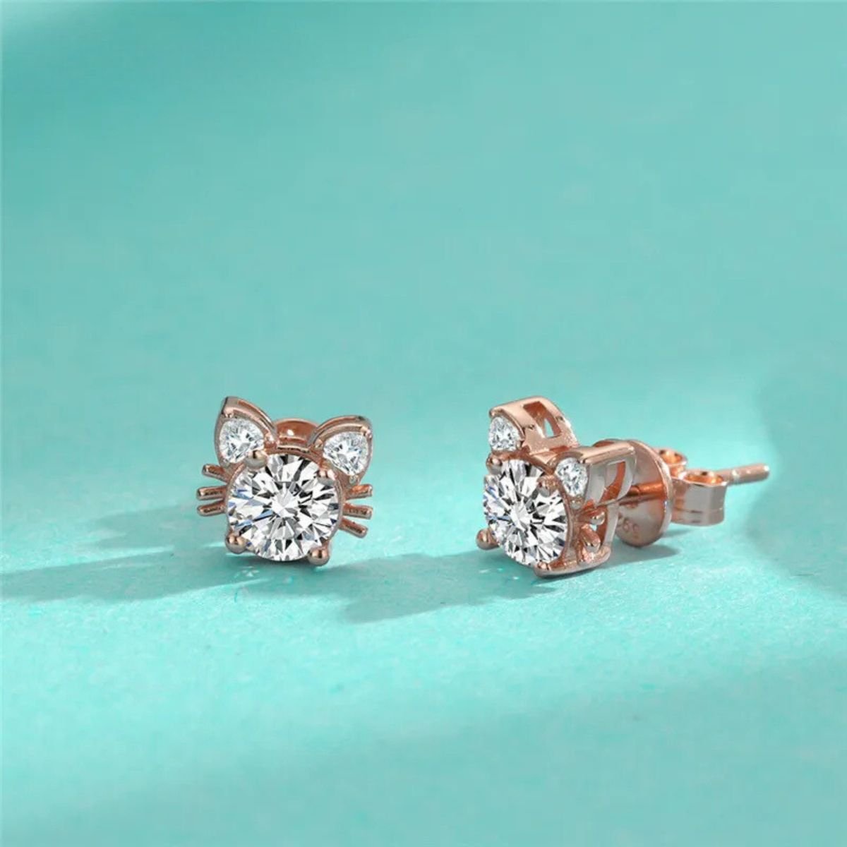 Moissanite Rose Gold Cat Stud Earrings