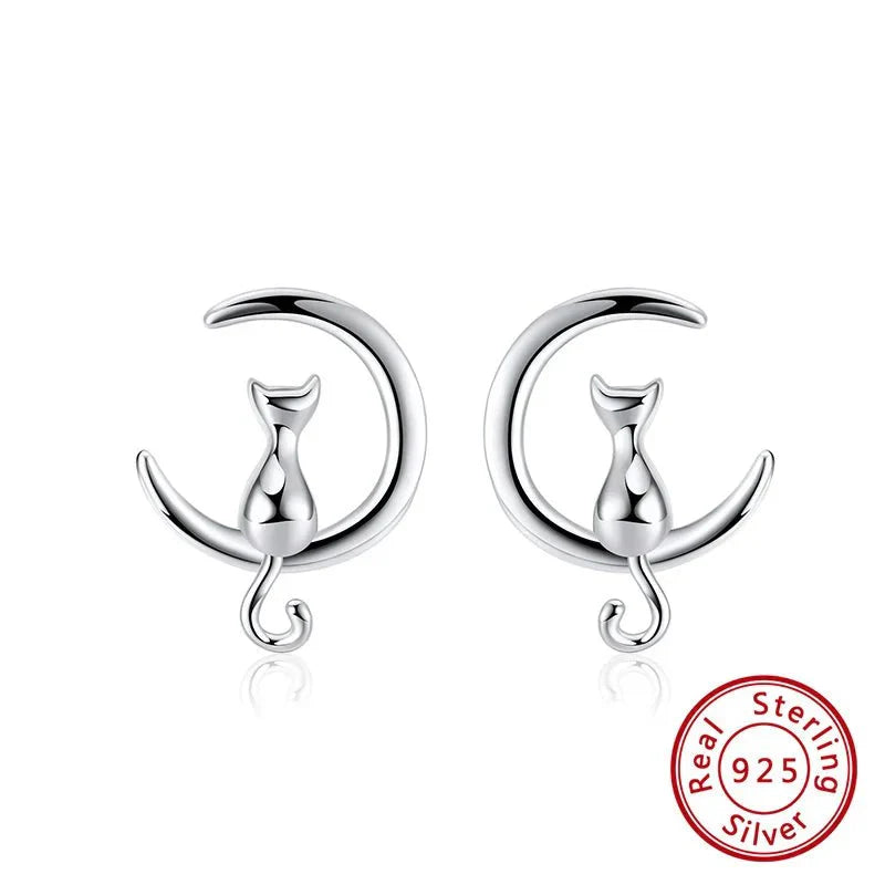 Moon & Cat Stud Cat Earrings