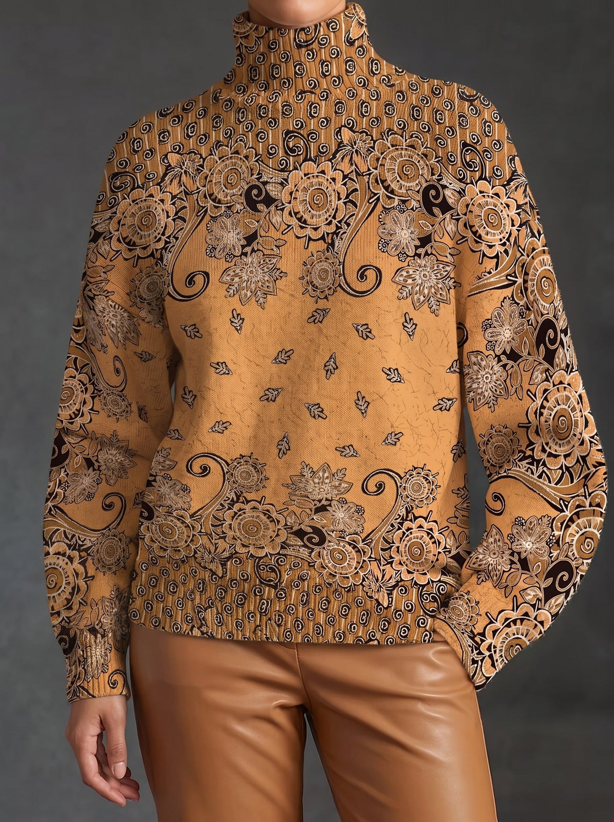 Oleander - Caramel Paisley Turtleneck Sweater