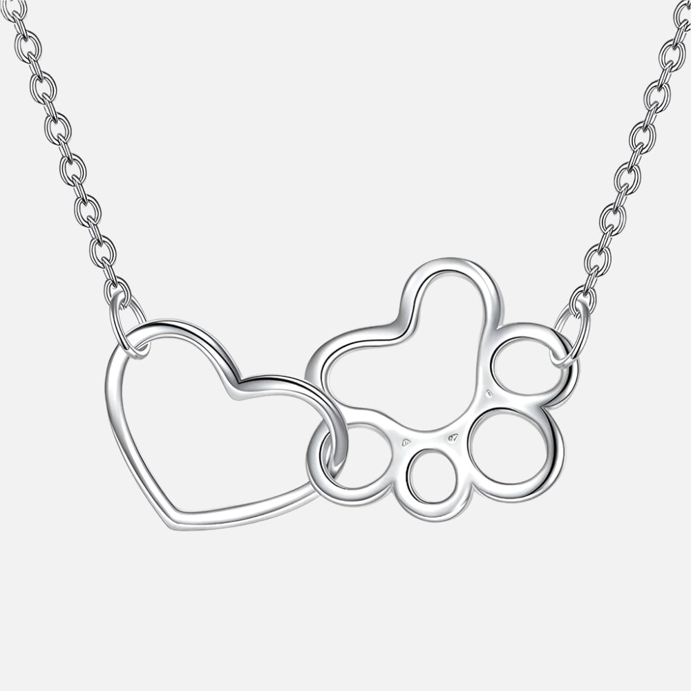 Paw Print Necklace – Heart Crystal Pendant