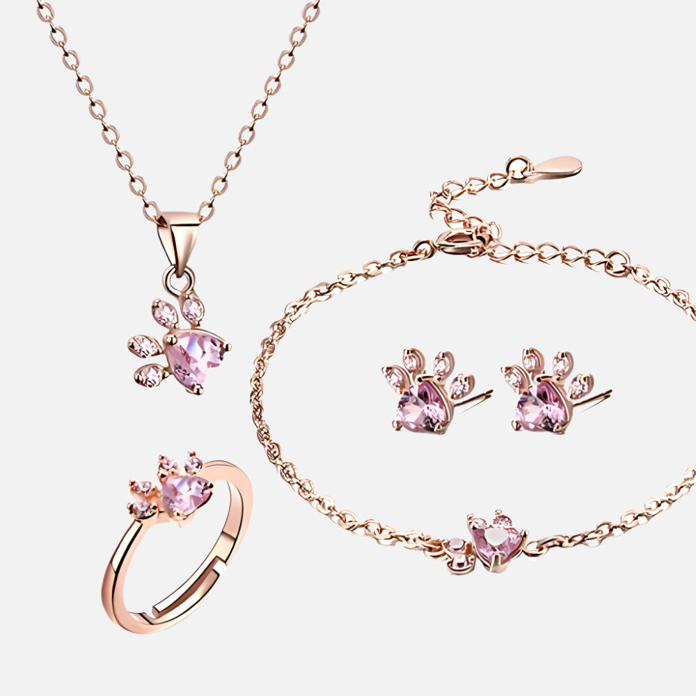 Rose Gold Paw Jewelry Set –