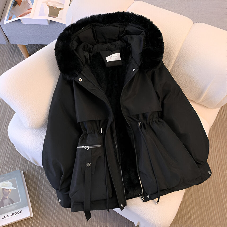 Hanan™ | Faux-Fur Hood Drawstring-Waist Anorak Jacket