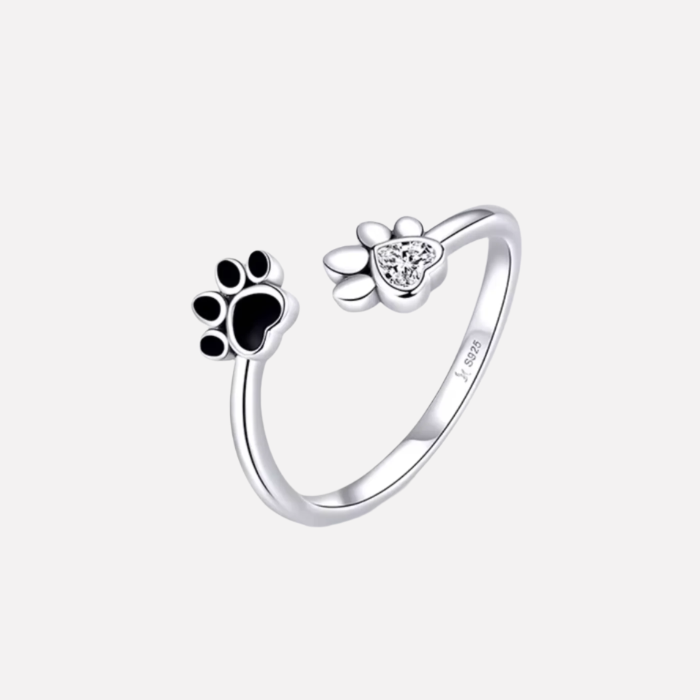 925 Silver tone Paw Ring – Adjustable with Zirconia & Enamel