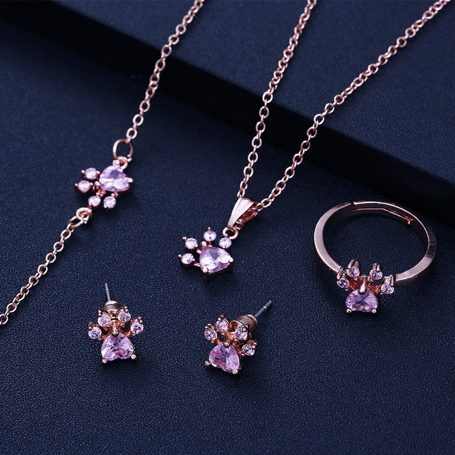 Rose Gold Paw Jewelry Set –