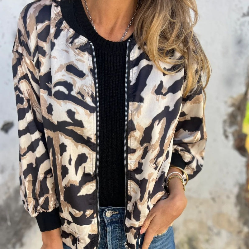Zelda™ | Zip-Up Zebra Print Bomber Jacket