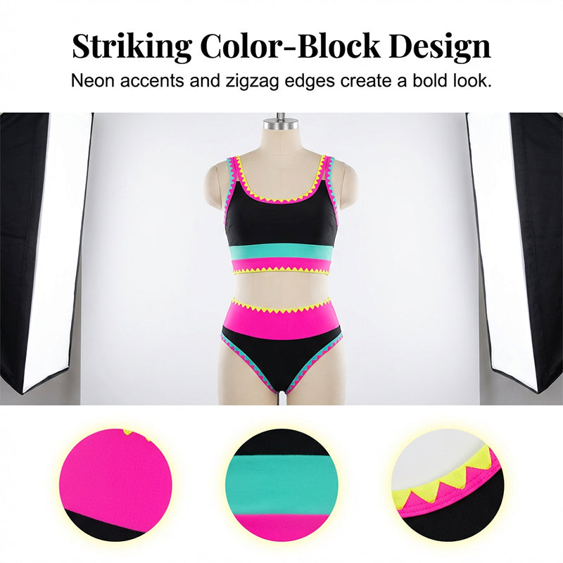 NeonWave™ | 3-Piece Colorblock Bikini Set with Skirt