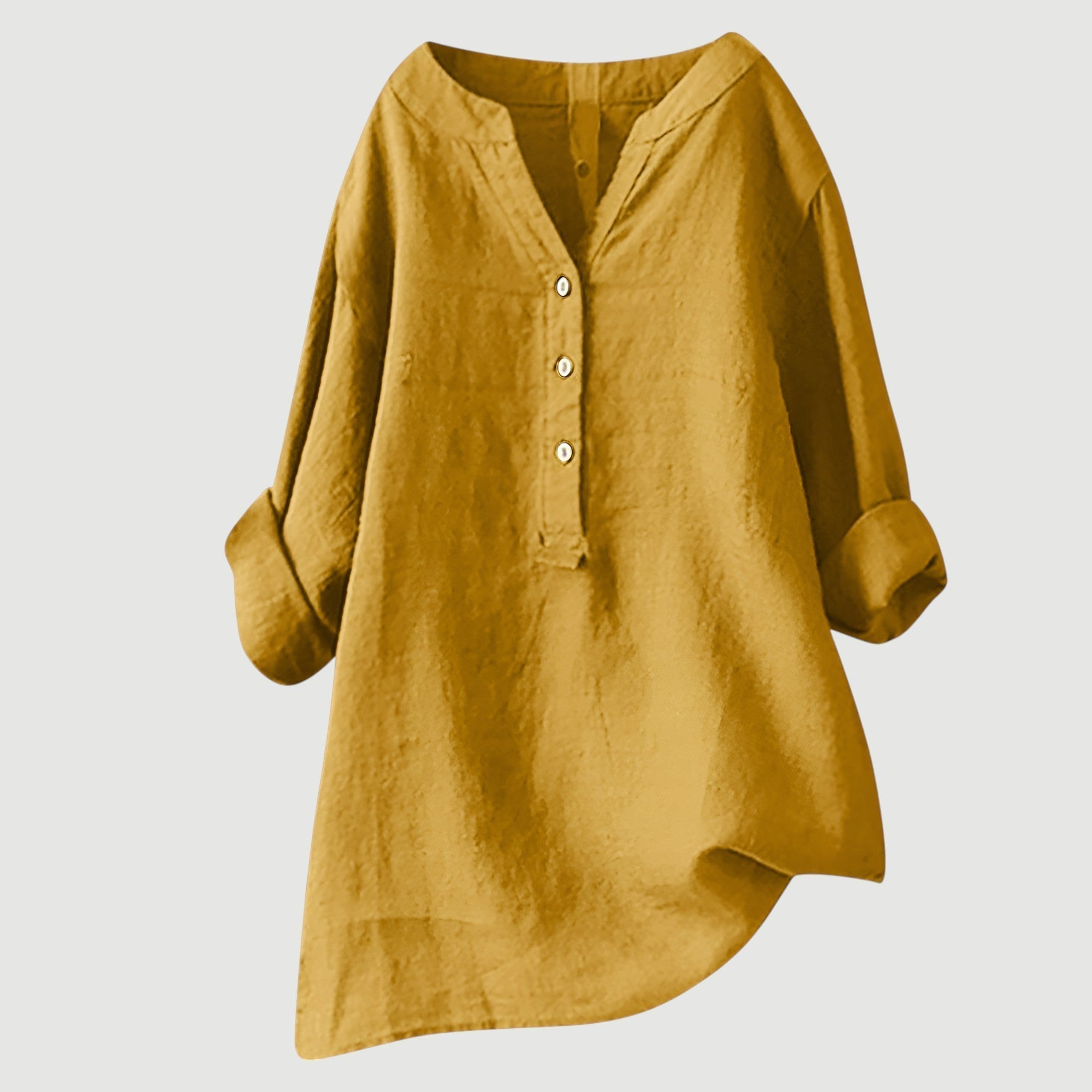 Loose-fit Solid V-Neck Linen Blouse
