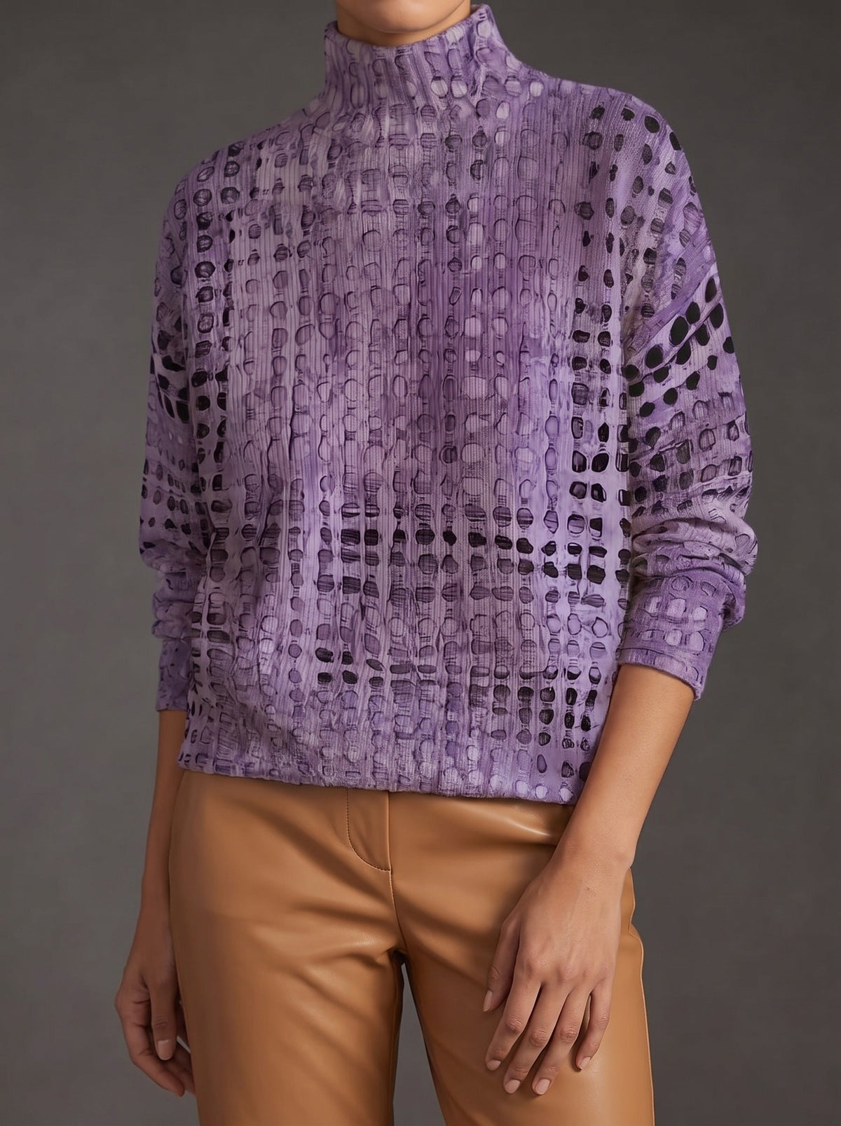 Ysolde™ | Maglione Collo Alto Lavanda a Reticolo